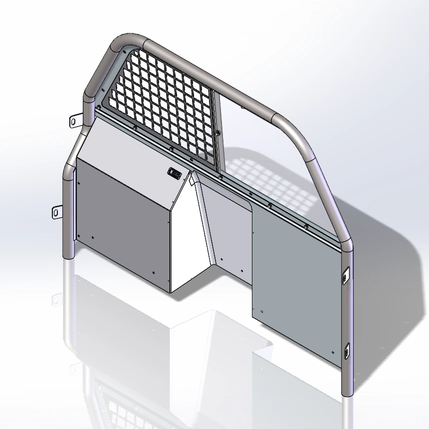 [TP-E-SM3-US-SS] - Sedan Size Bent Frame Partition with Fixed Non-Sliding 50% Poly and 50% Square-Hole Punched Window