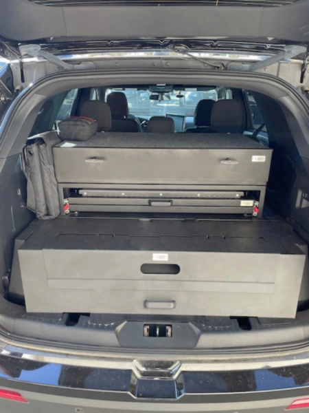 [EM-20UV-CRGDCK-STRG] - 2020+ Ford Police Interceptor UV Electronics Mounting Cargo Deck with Lidded Storage System