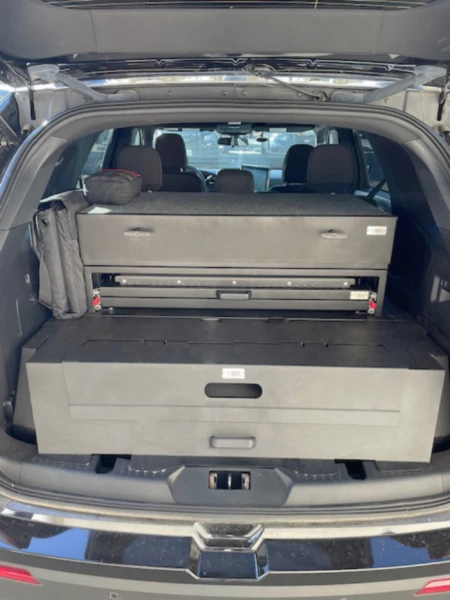 [EM-20UV-CRGDCK-STRG] - 2020+ Ford Police Interceptor UV Electronics Mounting Cargo Deck with Lidded Storage System