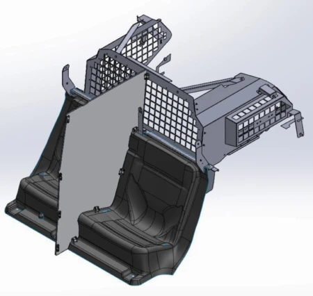 [PS-21TH-OS-DIV-FX] - 2021+ Chevy Tahoe Prisoner Transport System with Center Poly Divider,Officer Safe Seat Belt System and Cargo Partition w/Fire Extinguisher Compartment