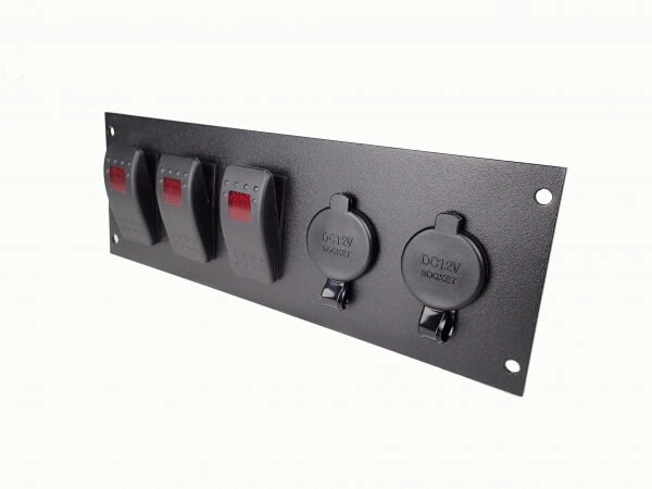 [C-LP2-PS3] - DISCONTINUED – 2 Lighter Plug Outlet W/ 3 Switch Cut Outs, 3" Mounting Space