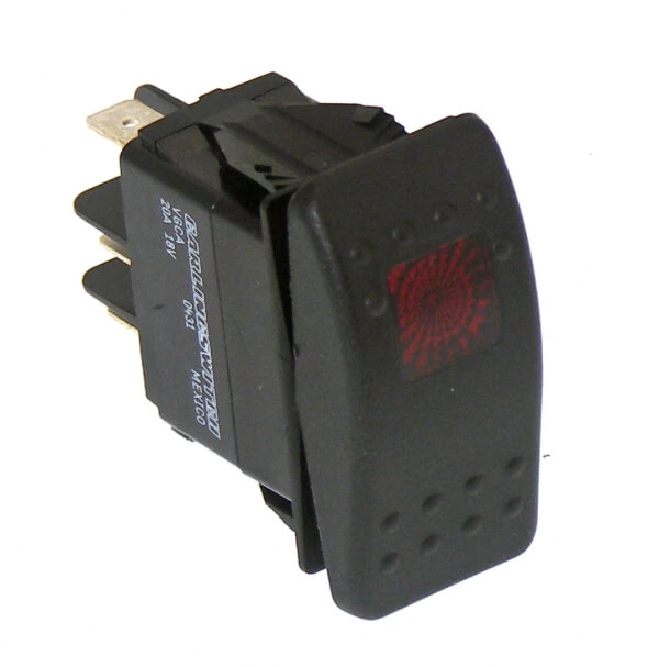 [C-SW-3] - DISCONTINUED – Black Paddle Type Rocker Switch, LED Pilot Light, 20 Amps, 12 Volt, Off/On/On 5 Prong