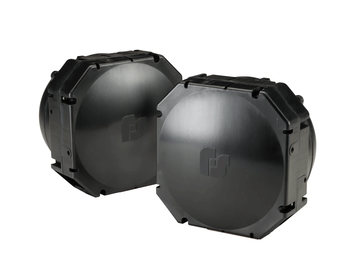Pair of Rumbler® Compact low frequency speakers for use with sirens with integrated Rumbler capability