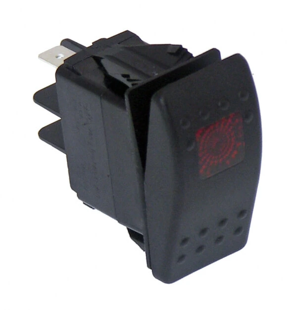 [C-SW-8] - Black Paddle Type Rocker Switch, LED Pilot light, 20 Amps, 12 Volt, On/On 5 Prong