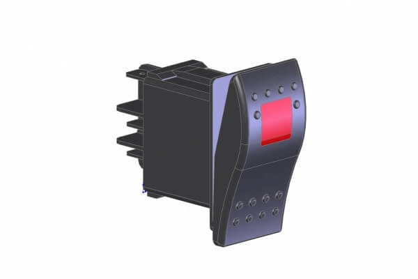 [C-SW-8] - Black Paddle Type Rocker Switch, LED Pilot light, 20 Amps, 12 Volt, On/On 5 Prong