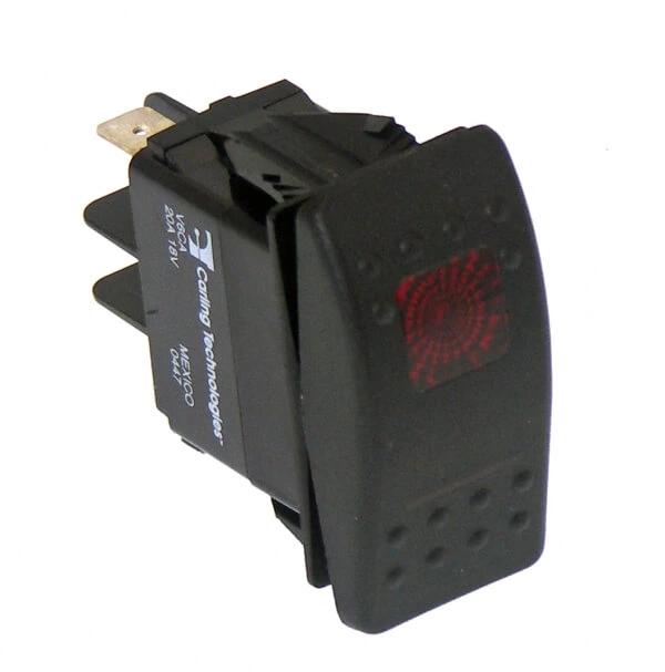 [C-SW-2] - Black Paddle Type Rocker Switch, LED Pilot Light, 20 Amps, 12 Volt, On/Off/On 4 Prong