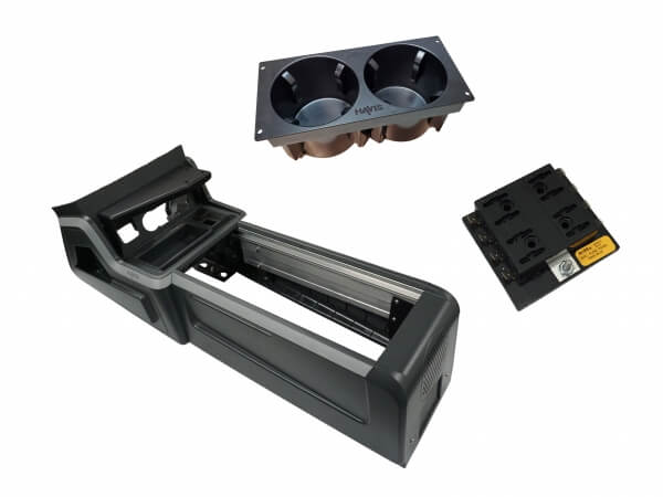 [PKG-VSX-1800-INUT-PM] - Package – VSX Console with Front Printer Mount, Cup Holder and Fuse Block for 2020-2024 Ford Intercepto